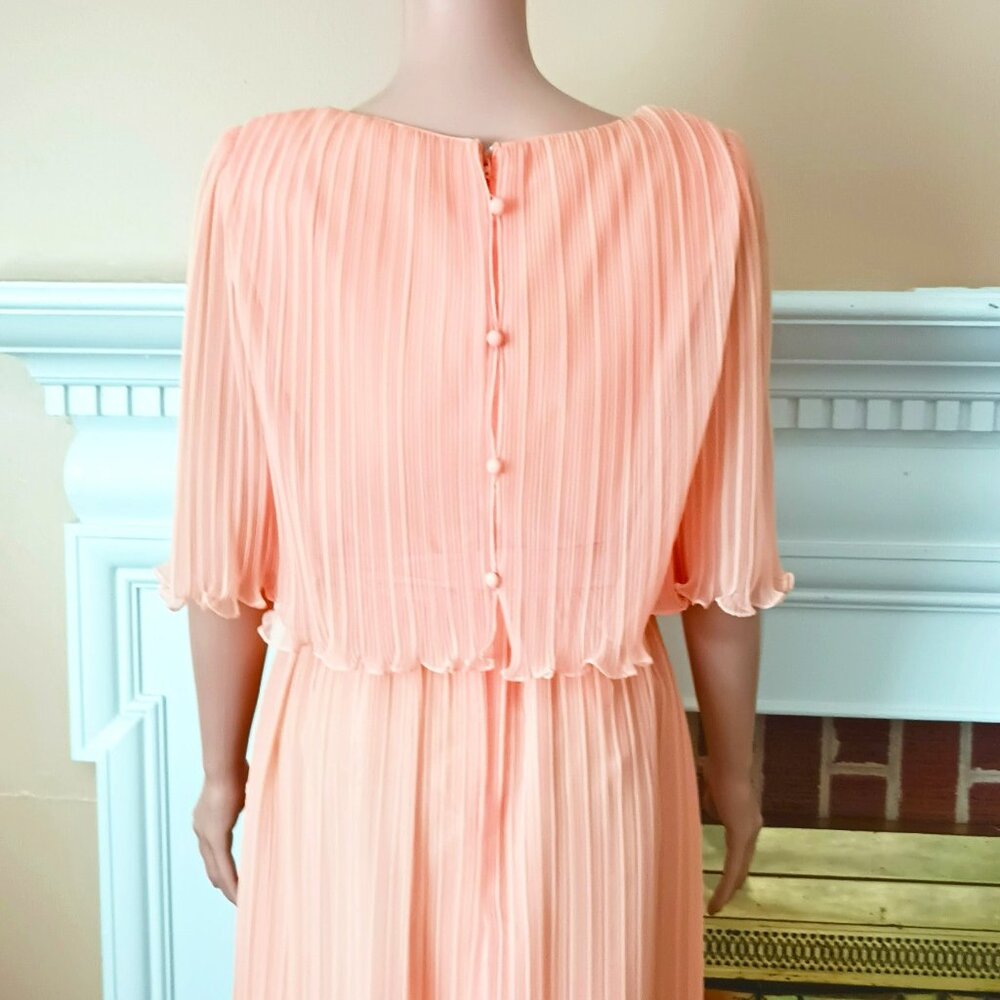 VTG Miss Elliette Peach Accordion Crepe Chiffon Cape Evening Gown Formal Dress - Picture 6 of 14